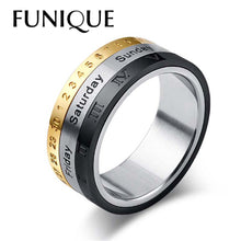 Titanium Steel Rotating Date Calendar Ring