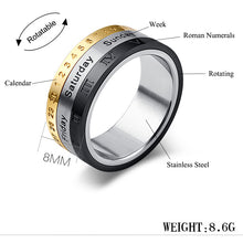 Titanium Steel Rotating Date Calendar Ring