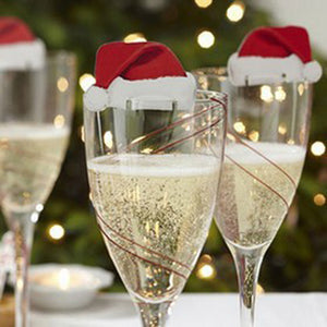 10pcs Xmas Hats Champagne Wine Glass Caps